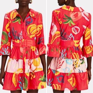 NWT FARM RIO Mixed Fruits Ocean Belted Mini Dress